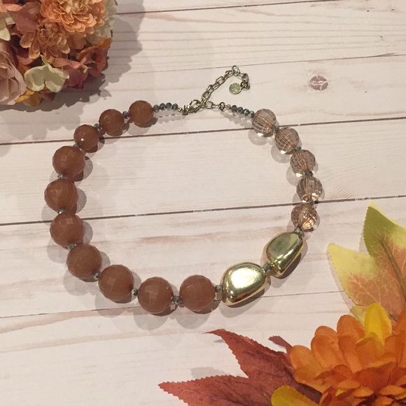 Sale! Unique Three tone gold & brown necklace - Picture 3 of 9